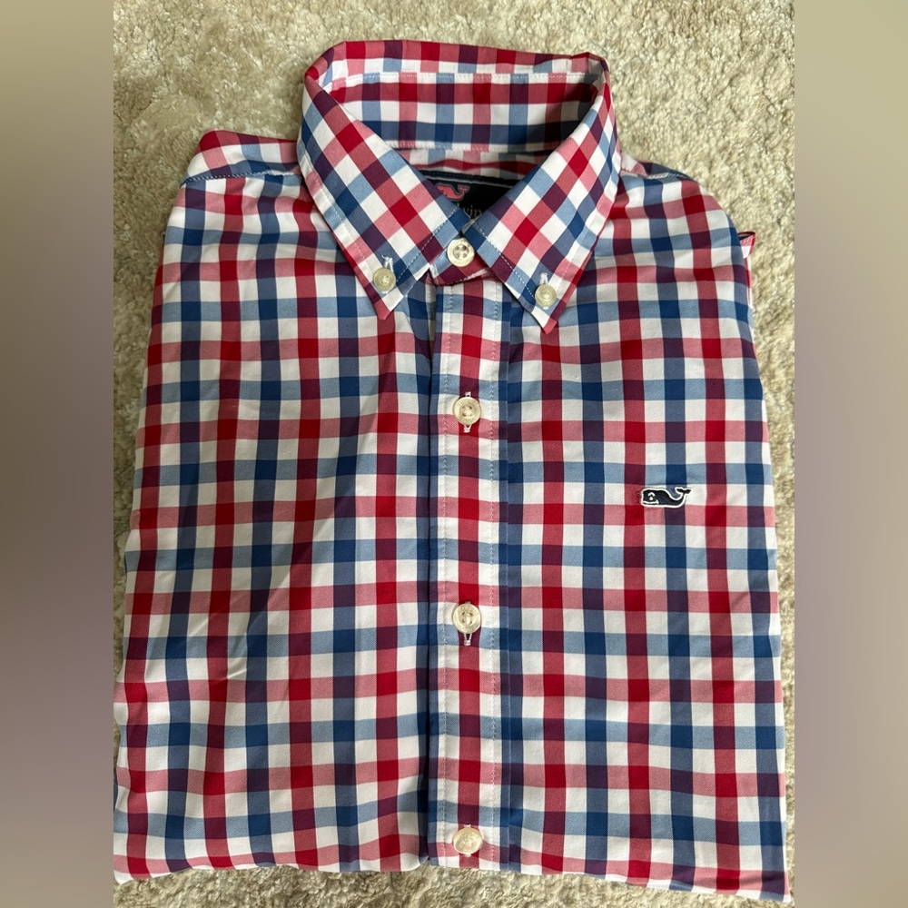 Vineyard Vines Boys Red and Blue Checkered Shirt